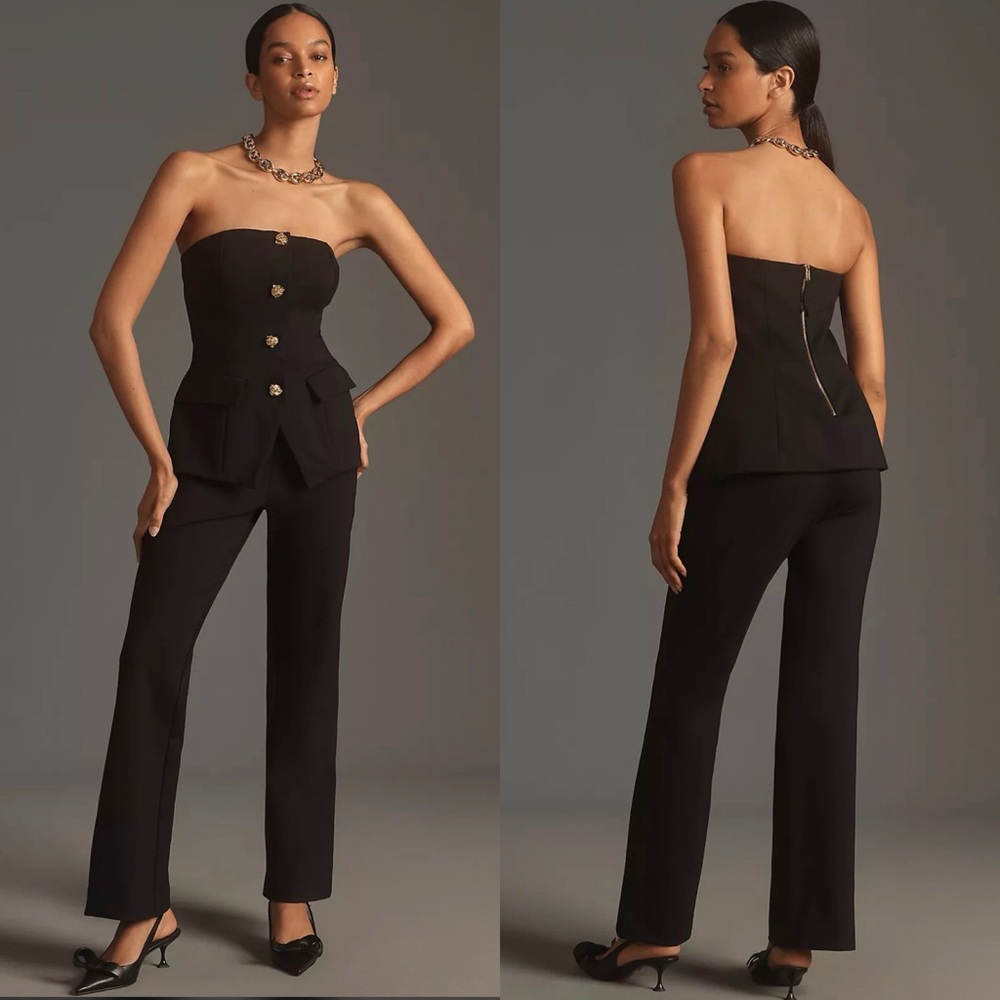 NWT Anthropologie Maeve Strapless Twofer Set Jumpsuit Black